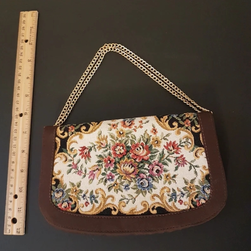 VINTAGE Floral Tapestry Convertible Clutch Shoulder Bag Gold Chain Hong Kong - Picture 9 of 10